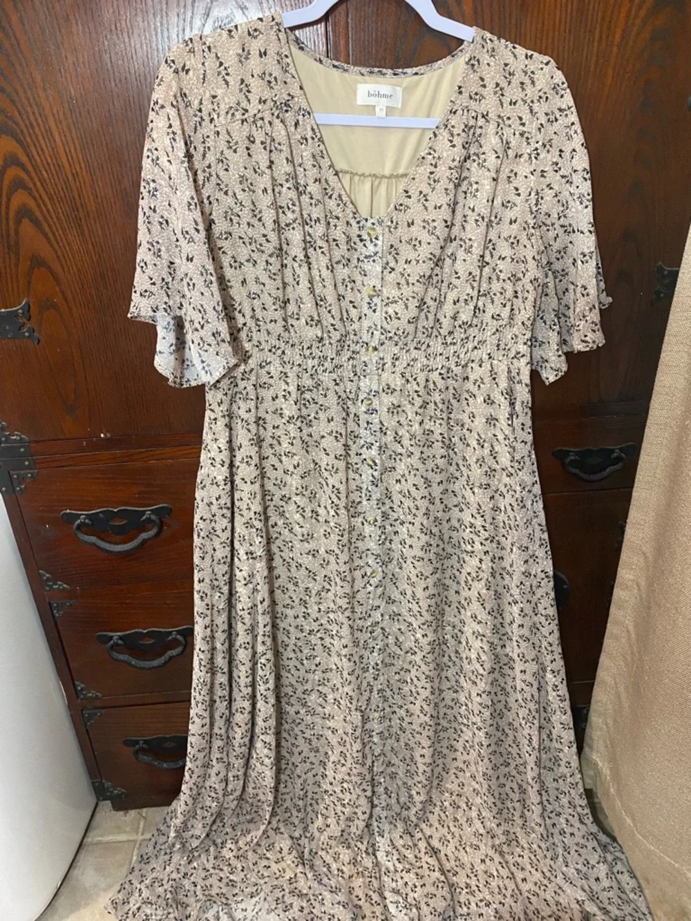 bohme Cream Floral Maxi Dress with Black Botanical Print - Picture 1 of 4